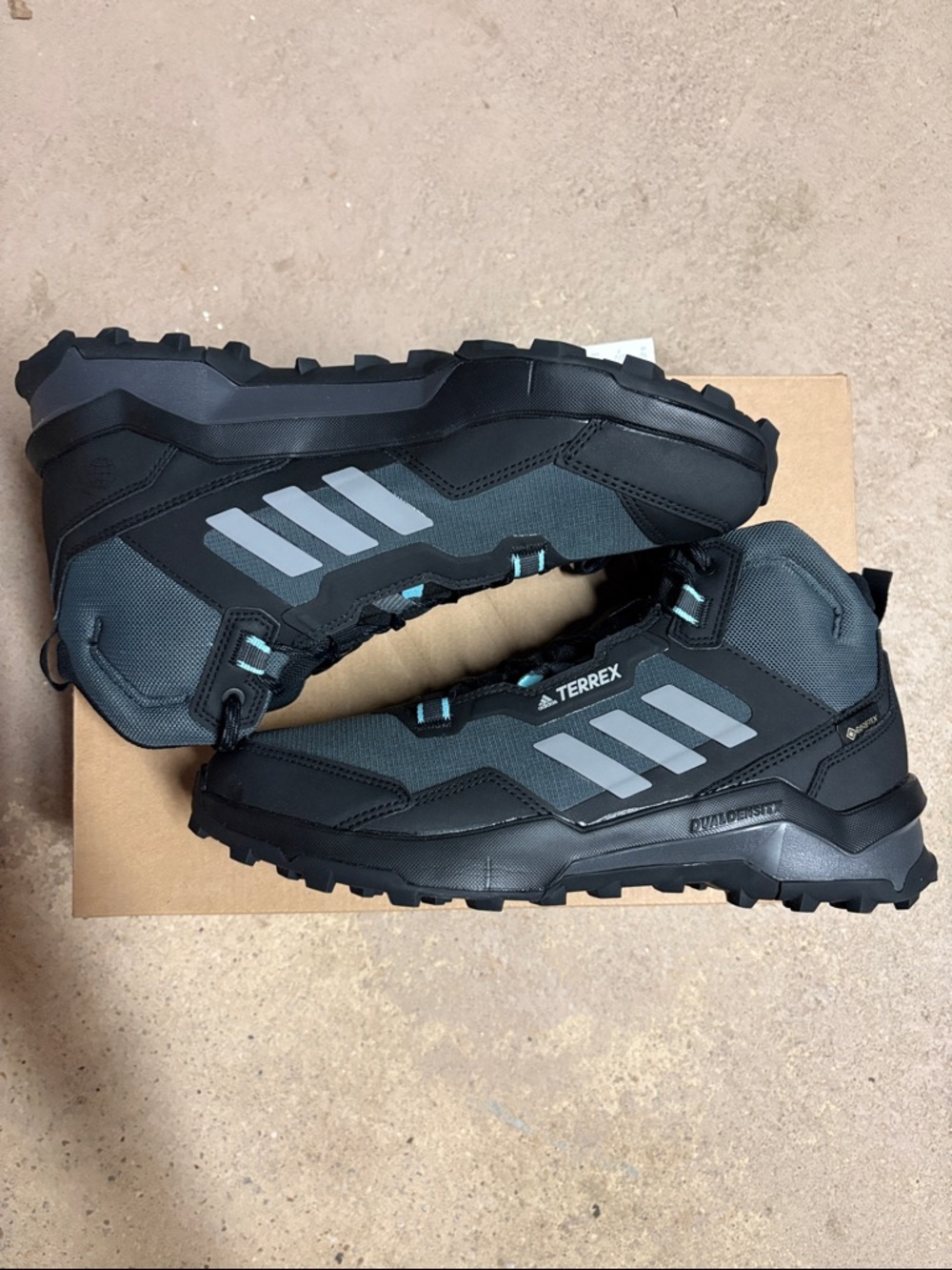 adidas Terrex Women’s Black and Gray Gor-Tex Hiking Boots with Teal Accents